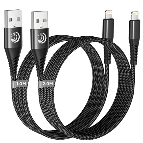 Aioneus Cable iPhone 1M+2M 2Pack, MFi Certificado Cargador iPhone Apple Cable iphone Carga Rápida Nylon Trenzado cable USB Lightning para iPhone 14 13 12 11 Pro XS MAX XR X 8 7 6 5 SE, iPad