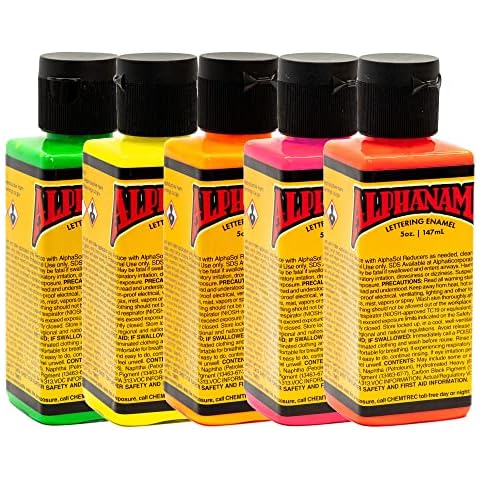 Alpha 6 Alphanamel Electroshock Enamel Paint Set, 5 Colors, Multiple Sizes, Professional Striping/Lettering Paint (2.5 oz) Cover