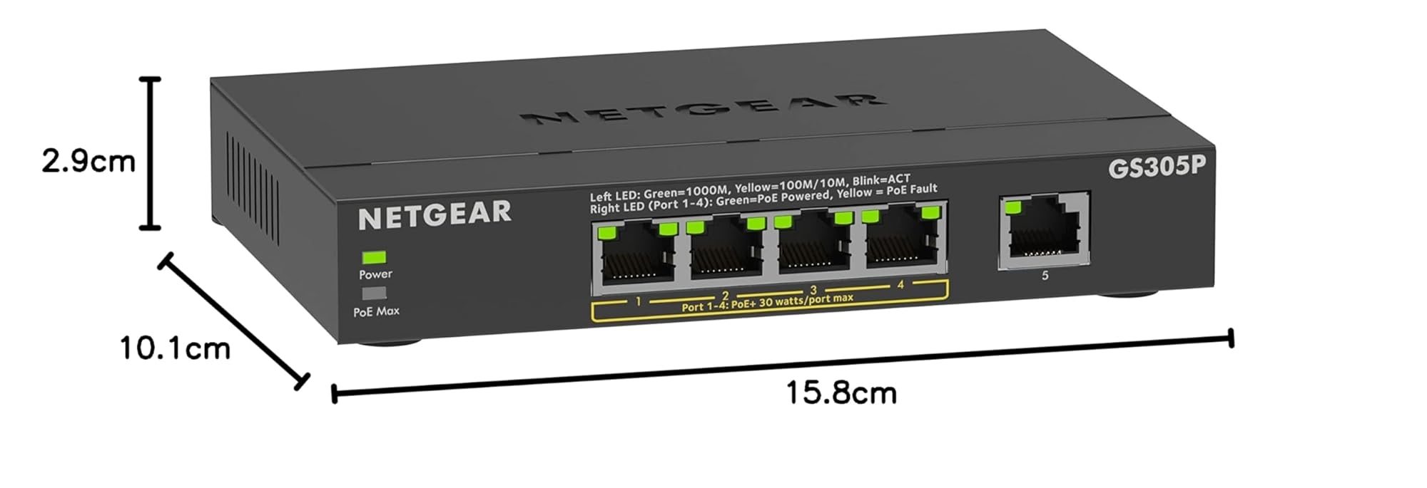 NETGEAR Switch Ethernet Unmanaged (GS305P), Switch PoE a 5 Porte, con 4 PoE+ a 63 W, Montaggio su Scrivania o a Parete.