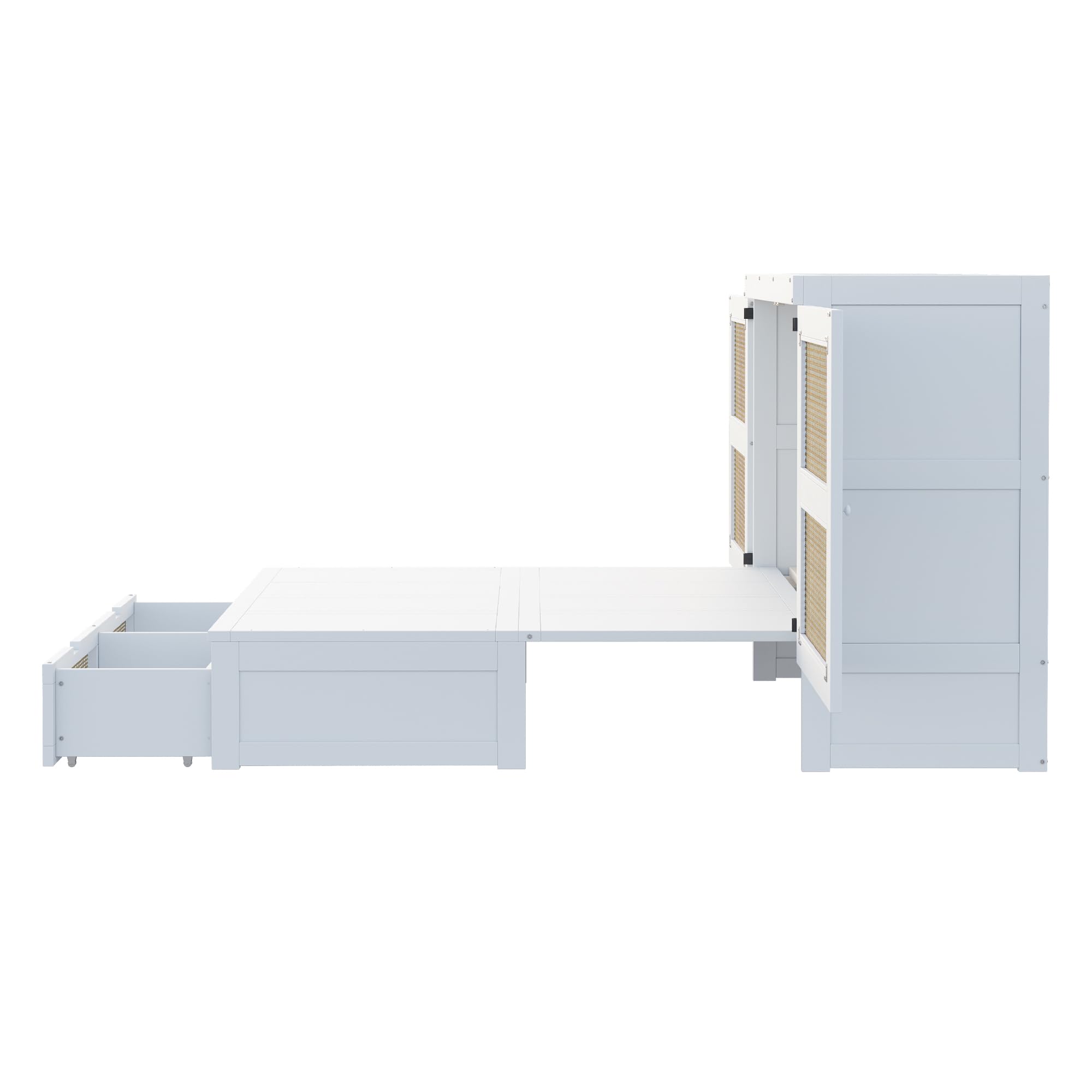Cama Abatible 140x200 cm Camas Juveniles con Cajón de Almacenaje y Somier, Cama Juvenil Camas Matrimoniales, Murphy Bed, Diseño Que Ahorra Espacio, Sin Colchón, Blanco
