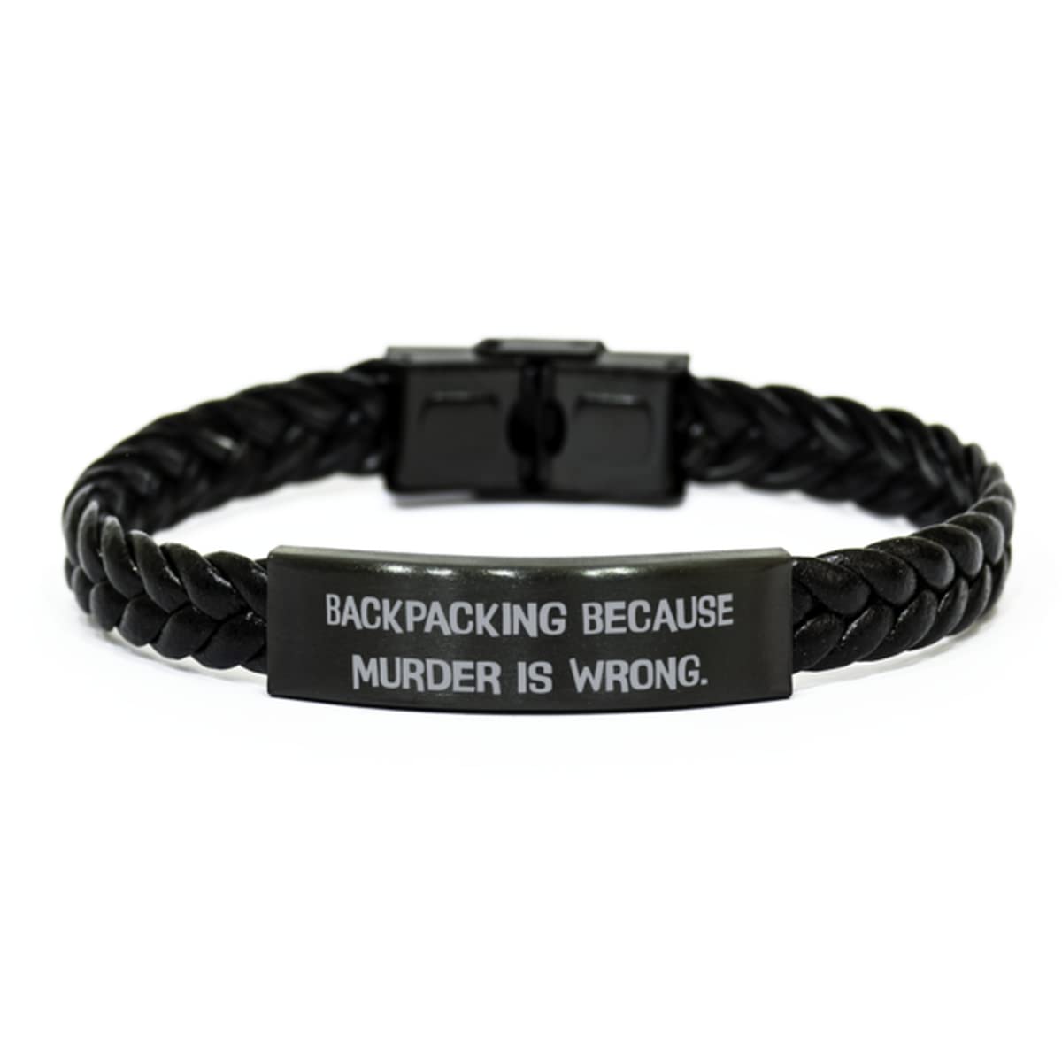 Cute Backpacking Gifts, Backpacking Because Murder is Wrong, Backpacking Braided Leather Bracelet from Friends, Hiking, Camping, Travel, Outdoors, Adventure, Nature, Gift Ideas