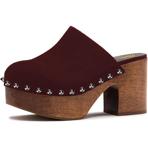 Milooey shoes Women's Round Toe Studded Platform Mules Chunky Block Slide Heels Shoes Casual Comfy Daily Outfit Sandals Size 4-16 US