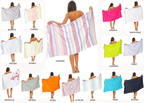 Naturawalk - Toalla de rizo 100% algodón orgánico, toalla de playa, sauna, pestemal, pareo y toalla de baño en uno 96 x 180 cm Cannes