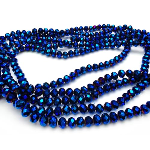 Image of 4mm Rondelle Glass Beads for Jewelry Making, Faceted Briolette Crytal Spacer Beads for Bracelet Necklace Earring, Plated Blue 1200pcs