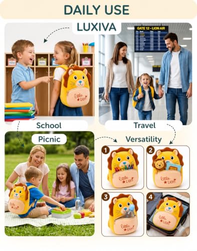 Image of Cartoon Plush Kids School Bag 2-6 Years | Soft Toy Backpack for Boys & Girls | Toddler Nursery Preschool Bag | Lightweight Adjustable Straps