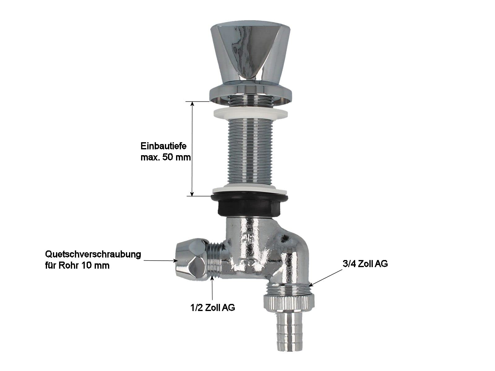 JS -22284 Under-sink Valve 1/2 Inch QV (10 mm) x 3/4 Outlet - Polished Chrome-Plated, 1/2 inch x 3/4 inch - Image 4