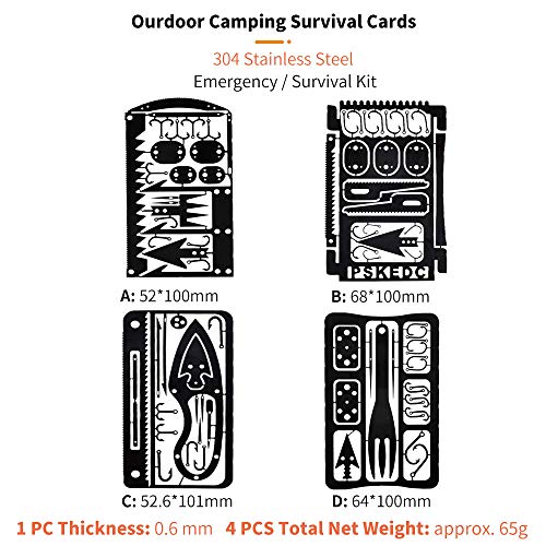 PSKOOK Survival Multitoolkarte Notfall Camping Tool EDC Kit in Ihrer Brieftasche Outdoor Hunting Fishing Wanderausrüstung (Schwarz Set) – Bild 3