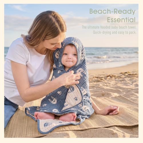 Image of Ultra-Soft Muslin Baby Towel - 32 x 32 Inches, Ideal for Bath & Beach, Suitable for Both Boys & Girls from Newborns to Toddlers (Navy Blue Bunny)
