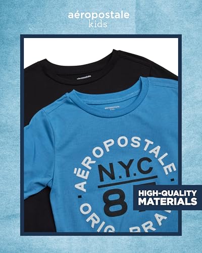 Image of AEROPOSTALE Boys Athletic Shorts Set - 3 Piece Performance Short Sleeve Graphic Boys T Shirts & Fleece Shorts (Size: 8-12)