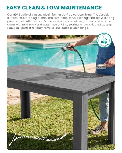 Image of SERWALL Outdoor Dining Set for 10, w / 2 Tables & 10 Chairs, Gray | All Weather Resistant HDPE Dining Sets for Patio, Garden, Backyard