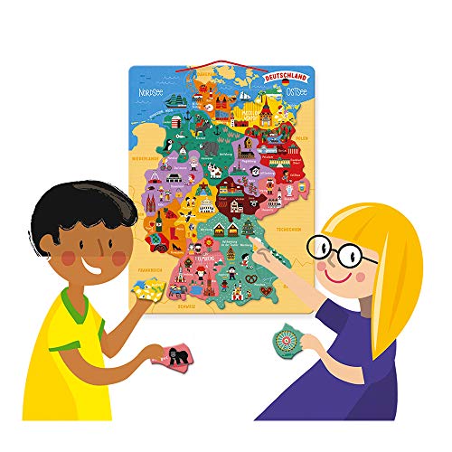 Janod - J05477 - Puzle de Madera Mapa Magnético de Alemania - 79 piezas imantadas - Juego Educativo Geografía - Desde 7 años - Versión en Alemán, J05477