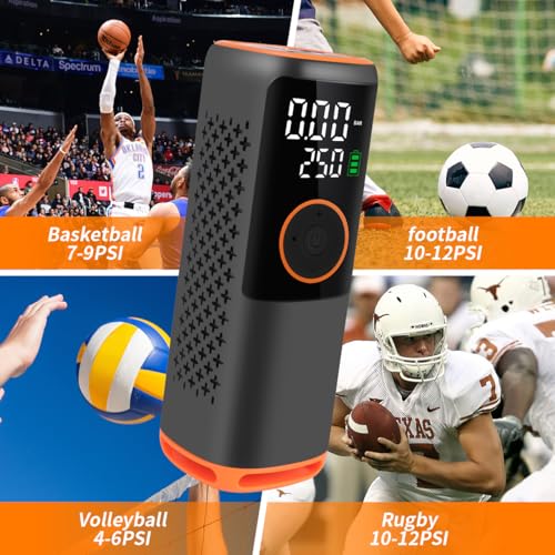 Image of Rechargeable Cordless Tire Inflator - 150 PSI Gauge Portable Air Compressor with 3 Needles, Electric Air Pump for All Sports Balls, Car, Bike, Motorcycle