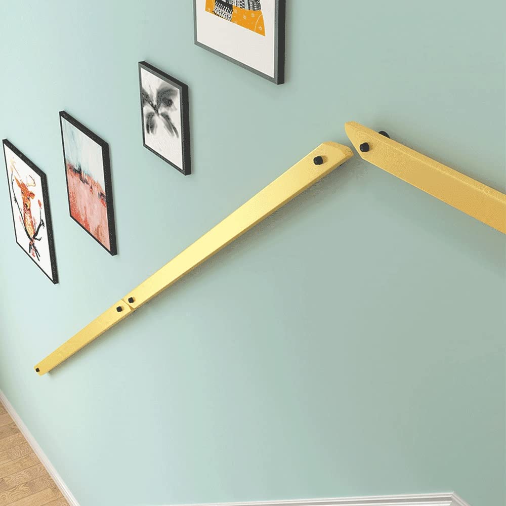 Gyeqxkt Yellow Solid Wood Non Slip Stair Handrail Complete Kit For Indoor Loft Stairs 3M Wooden Banister Against The Wall 450Cm
