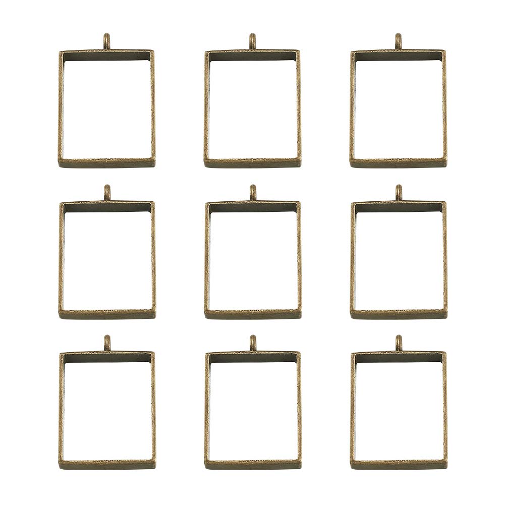 Cheriswelry 10pcs Open Back Bezel Pendants Geometric Rectangle Hollow Frames Trays Molds for DIY Resin Jewellery Crafts Making, Antique Bronze โ image 1