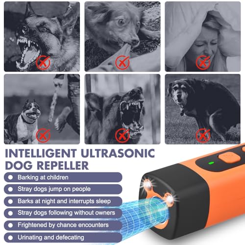 Rppiup Anti Bell Gerät Hunde, Antibell Ultraschall Gerät, Type-C Wiederaufladbar Schonendes Ultraschall Hundegebell mit 3 Einstellbaren Frequenzen LED-Taschenlampe für Kleine Mittel