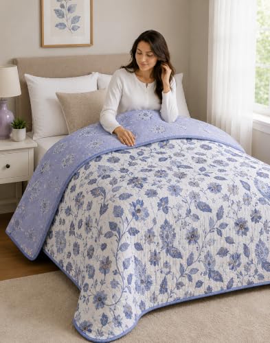 Image of RRC Jaipuri Floral Print Double Bed Razai | Cotton Lightweight AC Quilt | Soft Jaipuri Rajai | 200 GSM Summer Comforter | Double Bed Quilt Pack of 1