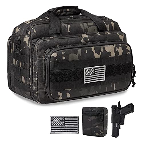 DBTAC Gun Range Bags Deluxe Middle Size | Tactical 2~4 Pistol Shooting Range Duffle Bag with Lockable Zipper for Handguns and Ammo (Black Camo)