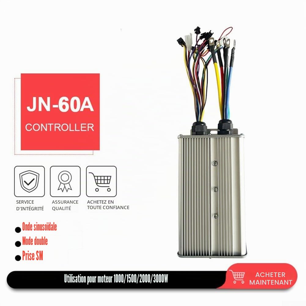 Yhenlovtt JN-60A Contrôleur double moteur 48V-72V 60A 18 MOS Compatible avec moteurs Hall et Non-Hall 1000W-3000W pour vélo et scooter électrique