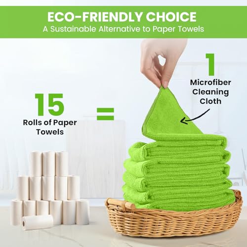 Image of SIFANGKE Microfiber Cleaning Cloth, 12 Pack Limegreen Cleaning Rags for Housekeeping, Reusable Microfiber Towels for Car, Kitchen, Bathroom and Household Cleaning Supplies, 11.8 inchX11.8 inch