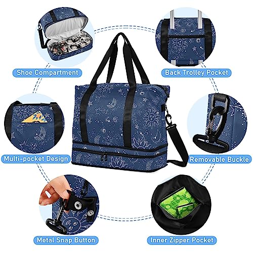 Sun Star Moon Gym Bag Duffle Bag with Wet Pocket&Shoe Compartment Overnight Weekender Travel Bag4