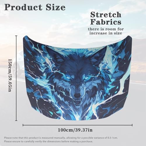 Image of Cool Wolf Car Hood Cover Elastic Car Hoods Protector Lightning Design Auto Hood Flag Waterproof Automotive Accessories for SUV Sedans Trucks Pickup