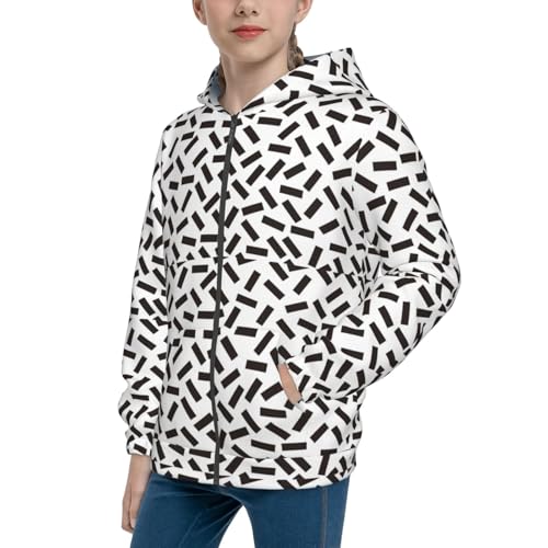 Black Rectangles Kid Hoodies Boys Zip Up Sweatshirts Girls Pullover with Pocket