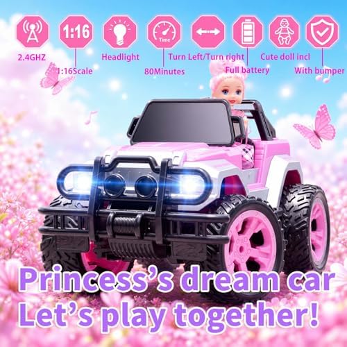 Carox Rosa RC Monstertruck Allrad für Mädchen mit LED für Mädchen – Ansicht 2