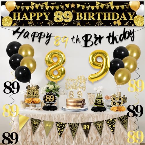 Image of 89th Birthday Decorations for Men, Black Gold 89th Party Decorations