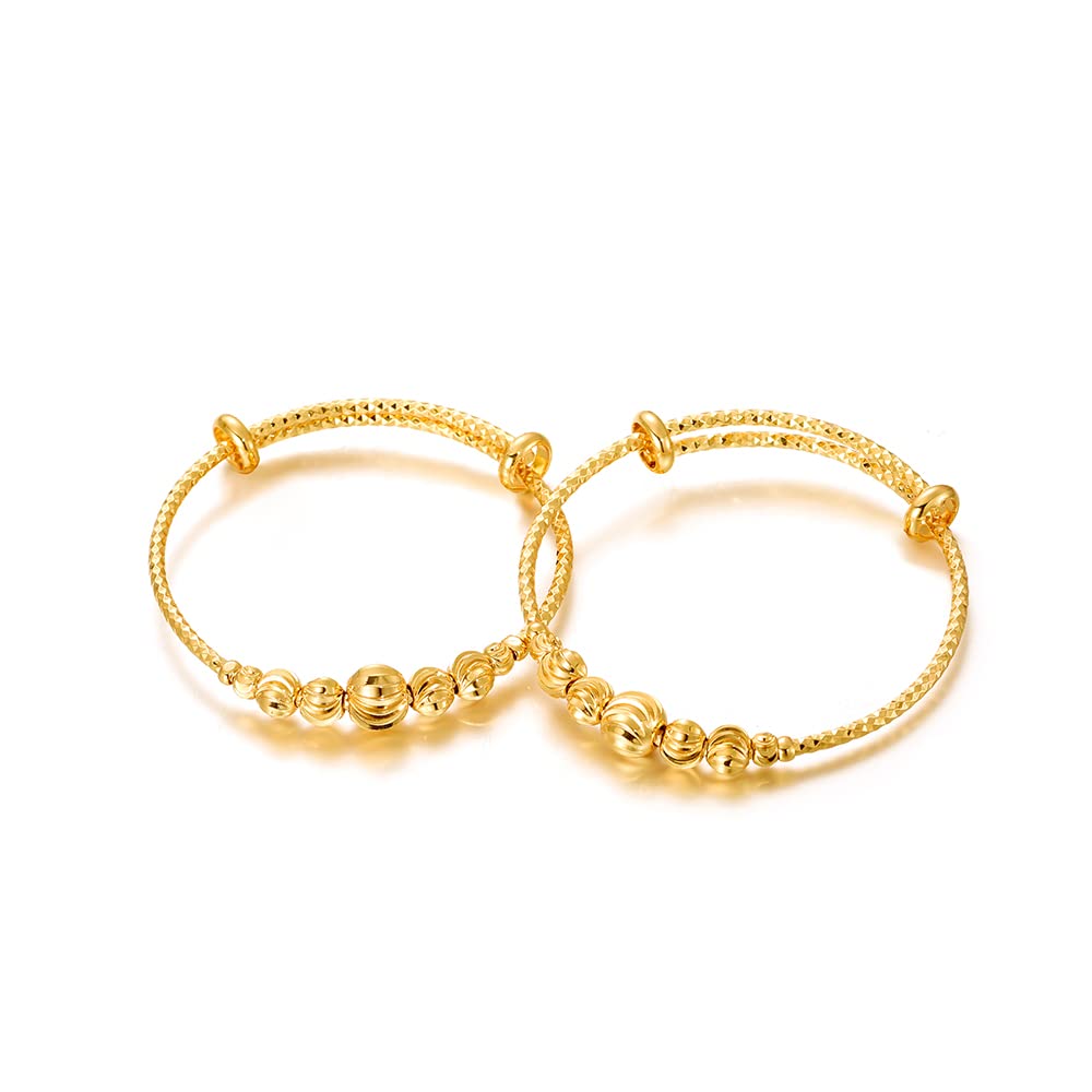 Ethlyn 2Pcs/Lot Kids Jewelry Gold Plated Adjustable Beads Bracelet Bangle Birthday Christmas Gifts for Girls 4years old