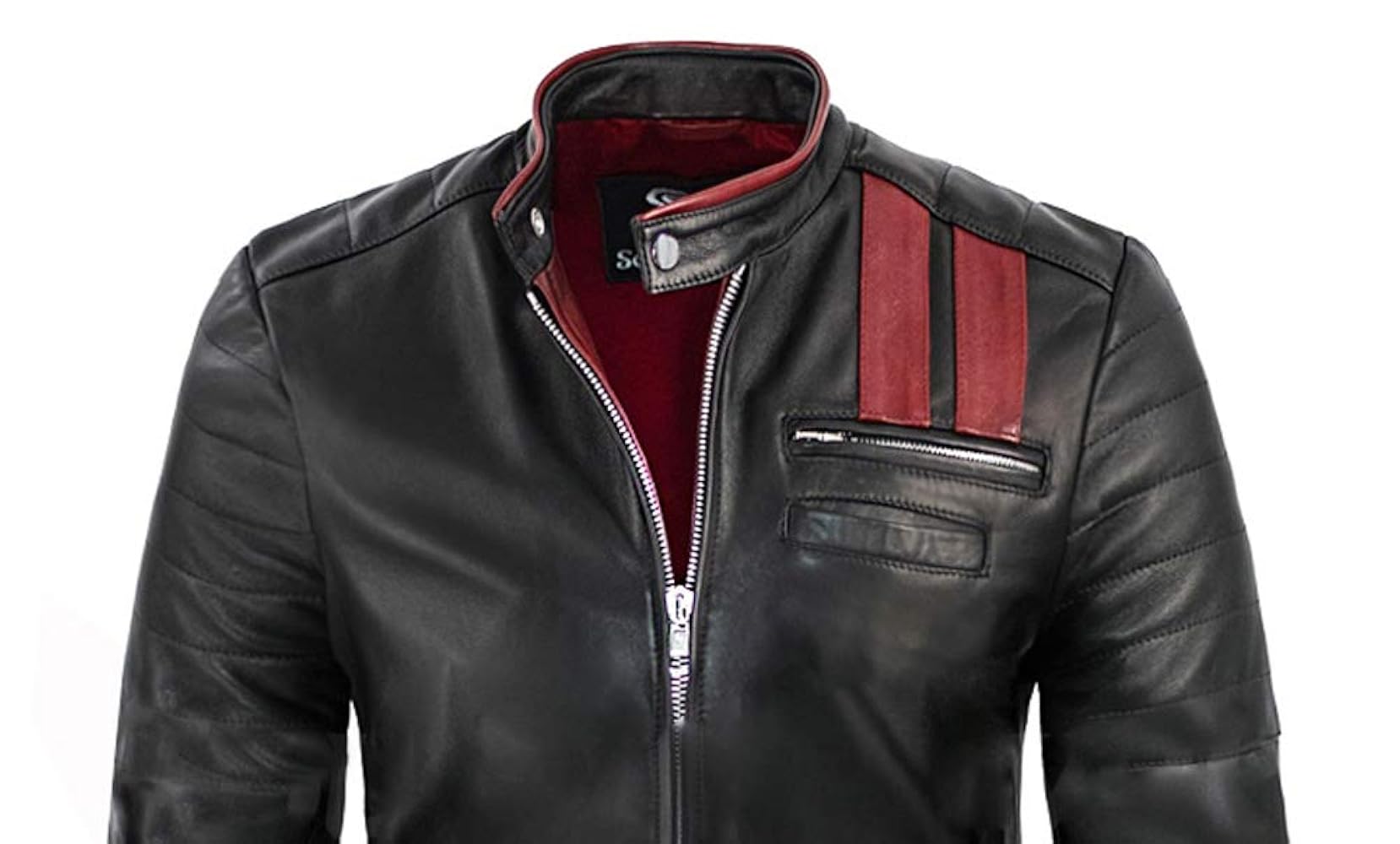 ジャケット・アウター thehighlights jacket'navyblack Takitop Hybrid Black Strips Red Designer Real Leather Jacket