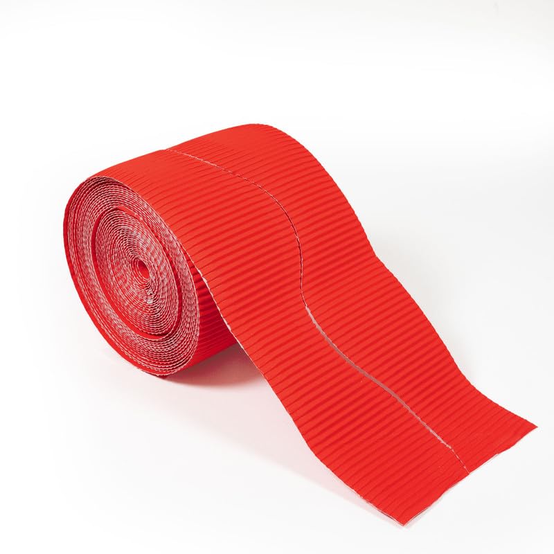 Artisan Academia Corrugated Border Rolls โ 1 Pack = 2 x 57mm Strips x 7.5m (15m Total) for Bulletin Boards, Crafts, Classrooms, Scrapbooking, Parties & Displays - (Red, 5 Pack)