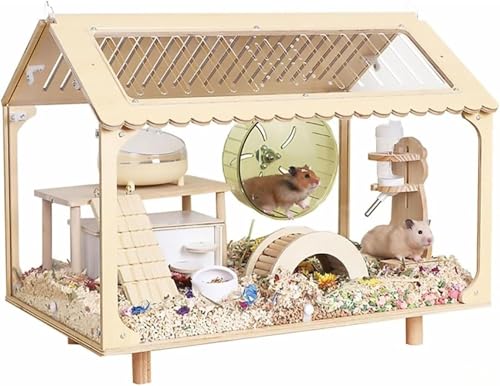 ハムスター ケージ 木製ハムスター風景ハウス モルモットケージ小?物の生息地 脱出にくい 通気穴いっぱい 換気と放熱 広いスペース 持ち運びやすい ト 掃除と設置が簡単 (1)