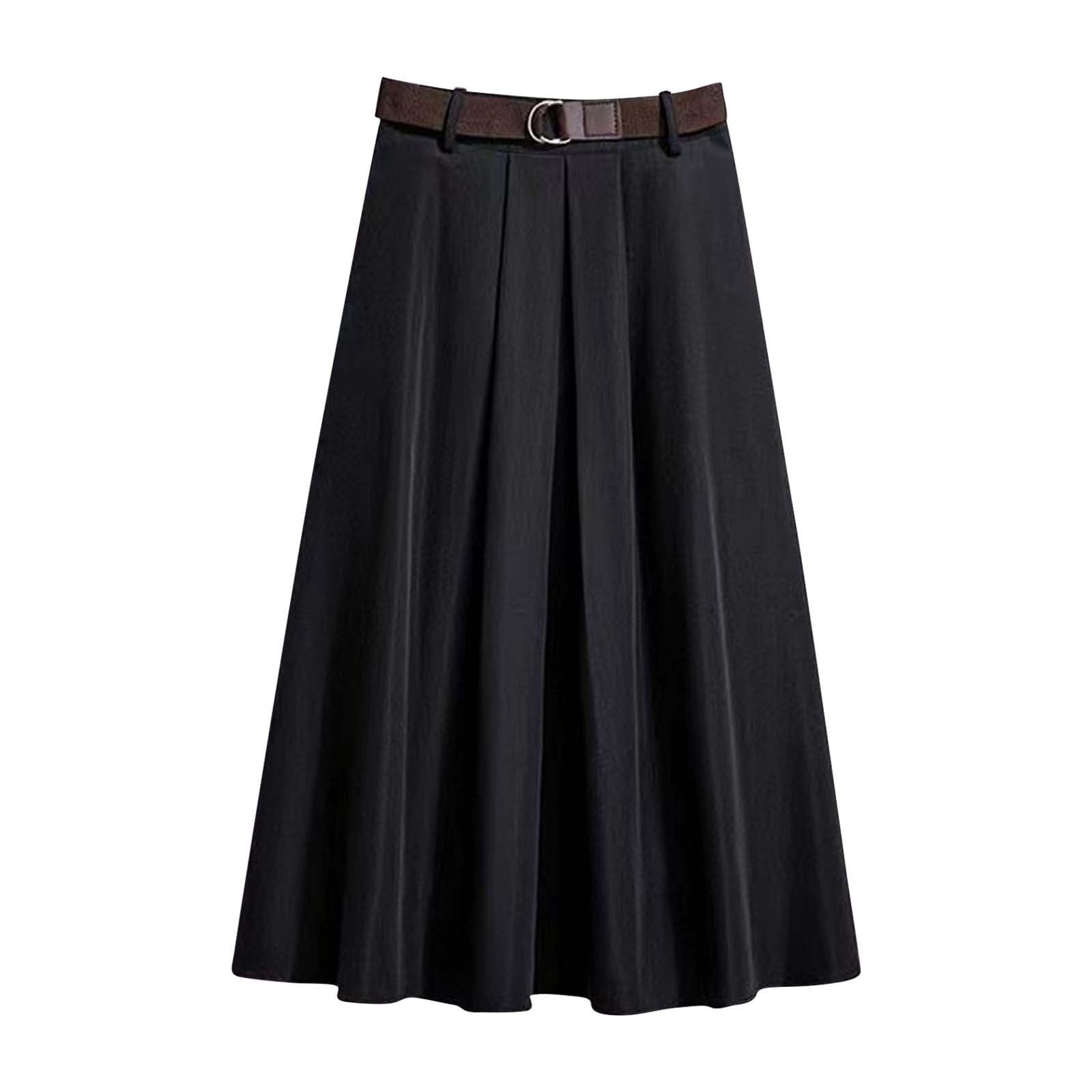Women's Vintage A-Line Printed Pleated Flared Midi Skirts Elastic Waist Swing Skirt for Office Work Daily Plus Size