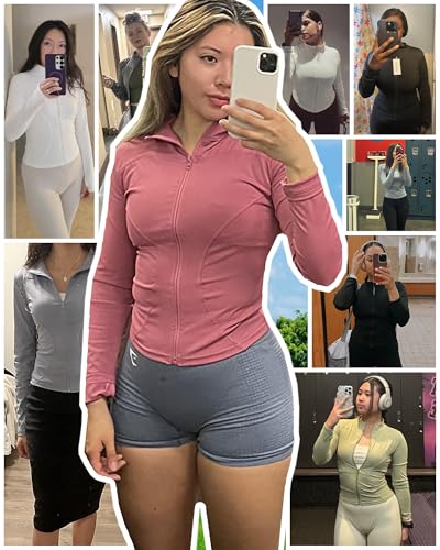 Image of Locachy Women's Lightweight Stretchy Workout Full Zip Running Track Jacket with Thumb Holes