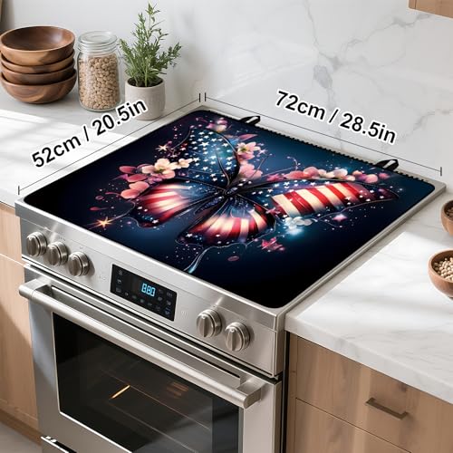 Image of Patriotic Stove Top Cover, Heat Resistant Electric Stove Protector Mat, Large Diatomite Kitchen Counter Mat, Independence Day Decor American Flag Kitchen Accessory (butterfly-2, 28x20 Inch)