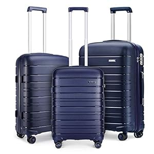 Kono Set de 3 Valises Rigide Ensemble de Bagages en Polypropylène Ultra Léger à 4 roulettes avec Serrure TSA 55cm Bagage Cabine + 65cm + 76cm (Marine)