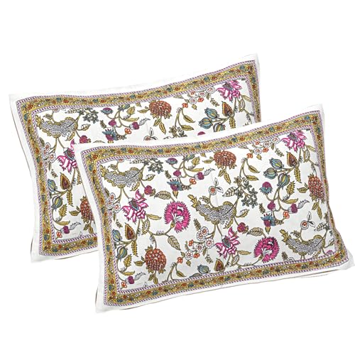 Image of Living Roots Jaipuri Hand Block Print Double Cotton Bedsheet & 2 Pillow Covers, for Mattress Upto 8 inches Thick, No Colour Bleeding, Pink Colour, Super King Size 96 * 104 inches, 150TC (574-C)