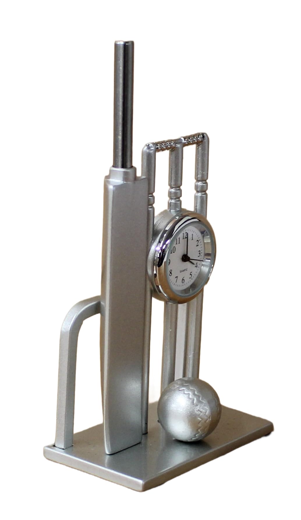 benerini Miniature Silver Colour Metal Cricket Bat & Ball Desk Clock - Cricket Gifts - Free Standing - Boxed Gift - Image 5