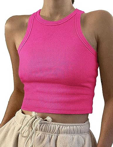 Image of Artfish Women Casual Basic Sleeveless High Neck Rib-Knit Y2k Crop Tank Top