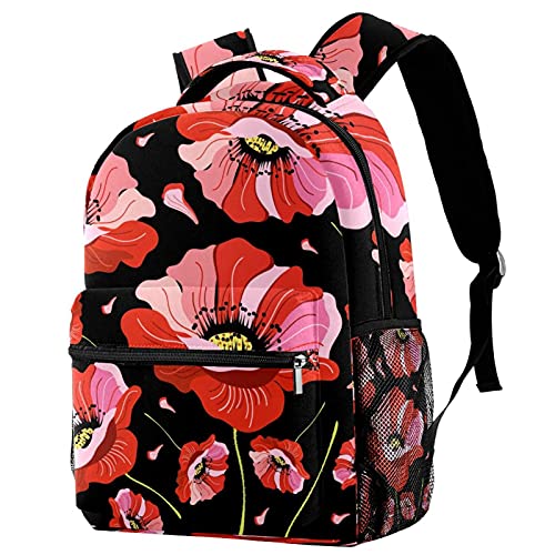 Sac à dos coquelicots rouges pour ranger les livres d'école au quotidien