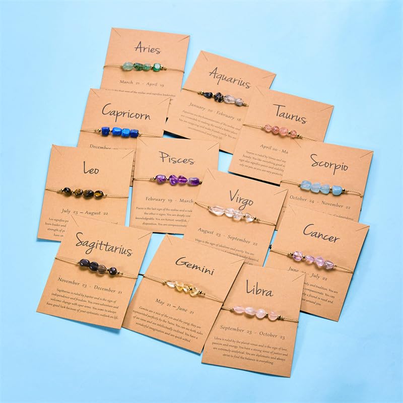 12 Constellation Natural Stone Bracelet with Cards Healing Crystals Gemstone Beaded Charms Bracelet for Couples Friendship Reiki Yoga Meditation Spiritual Jewelry Birthday Gifts4