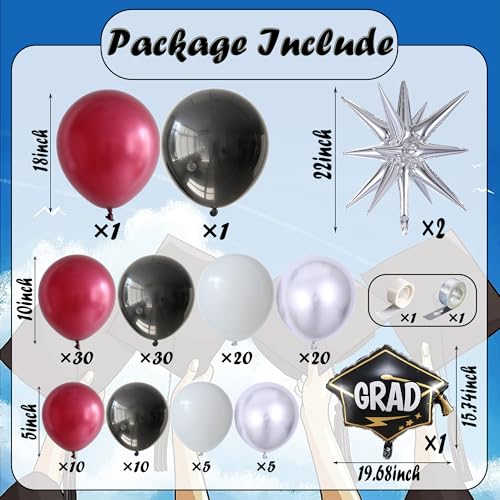 Image of 2026 Graduation Party Decorations, 138Pcs Burgundy White Silver Black Congrat Grad Balloons Arch Garland Kit, Class of 2026 Graduation Birthday So Proud Of You Decorations