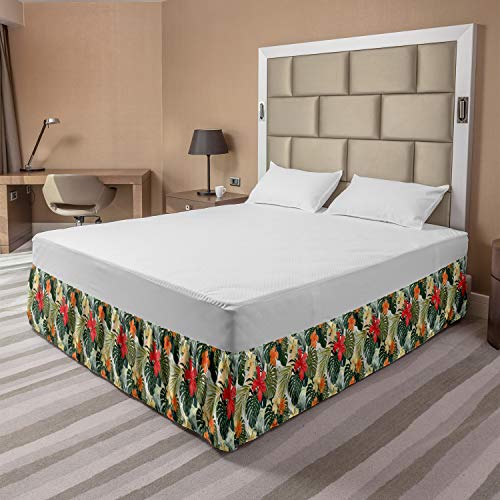Lunarable YETNEW_36020_QUEEN Leaf Elastic Bed Skirt, Hawaiian Summer Tropical Island Vegetation Leaves Hibiscus Flowers thumb #1