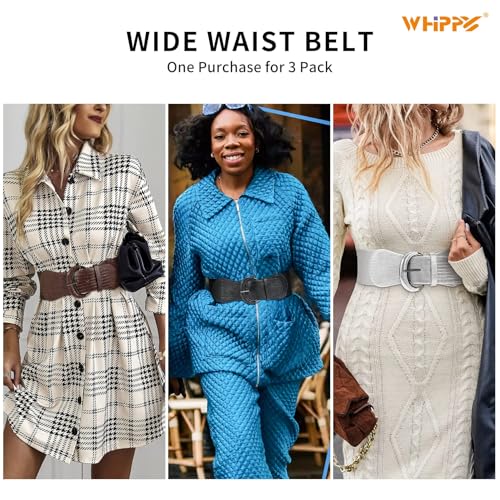 Image of WHIPPY 3 Pack 4 Pack Women Wide Elastic Waist Belt Vintage Stretchy Belt Waistband for Ladies Dresses
