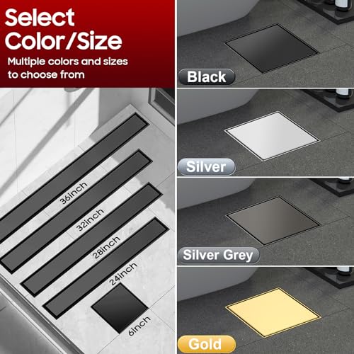 Image of DLONE Shower Drain | 6 Inch Matte Black with Tile Insert Panel