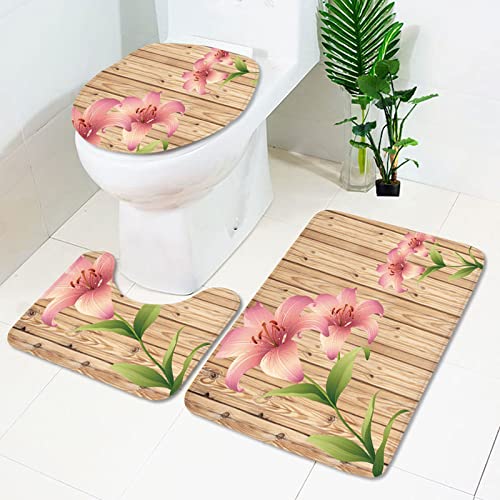 Badematten Set 3 teilig,Toilettenmatte Set,3er Badgarnitur Badezimmer Matte Set Dusch Bade Matte Vorleger Teppich 3D…