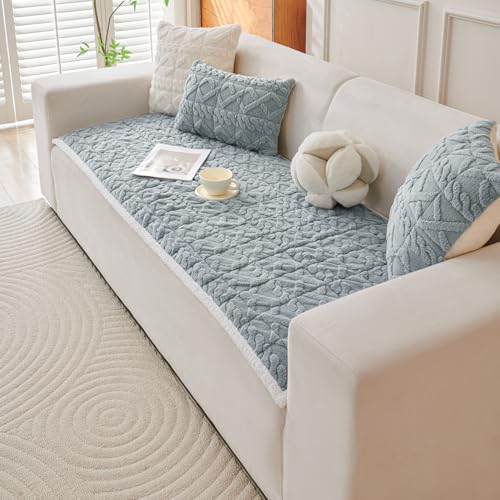 Image of HOKIPO 'Italian Caelora' Luxury Jacquard Plush Sofa Cover Mat | Make Your Own Sofa Cover Set, Mat Length 70(D) x 150(L) cm, Powder Blue (AR-5957-BL)