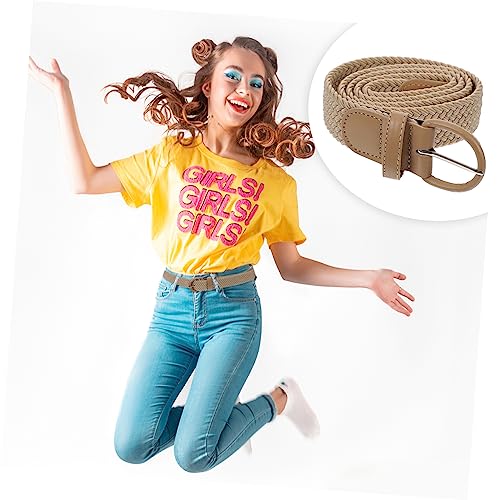Unisex Elastic Woven Waist Belt for Jeans and Sweaters High Stretch Fabric Belt Decorative Slimming Accessory for Trousers Durable Waistband Beige4