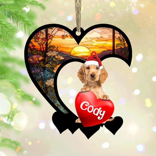 NAZENTI Personalized Golden Cocker Spaniel Hold Red Heart Suncatcher - Custom Dog Christmas Ornament for Pet Lover, Flat 2D Printed Acrylic Hanging, Gifts for Dog Lover, Christmas Decoration