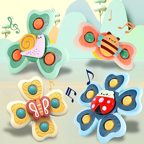 NCKIHRKK Juguete de Baño Bebe, 4 Piezas Spinner Bebe Juguetes Giratorios con Ventosa, Juguetes Bañera para Bebe, Juguetes Baño para Bebés Niñas y Niños Mayores de 12 Meses, SPINNERTOY-C04
